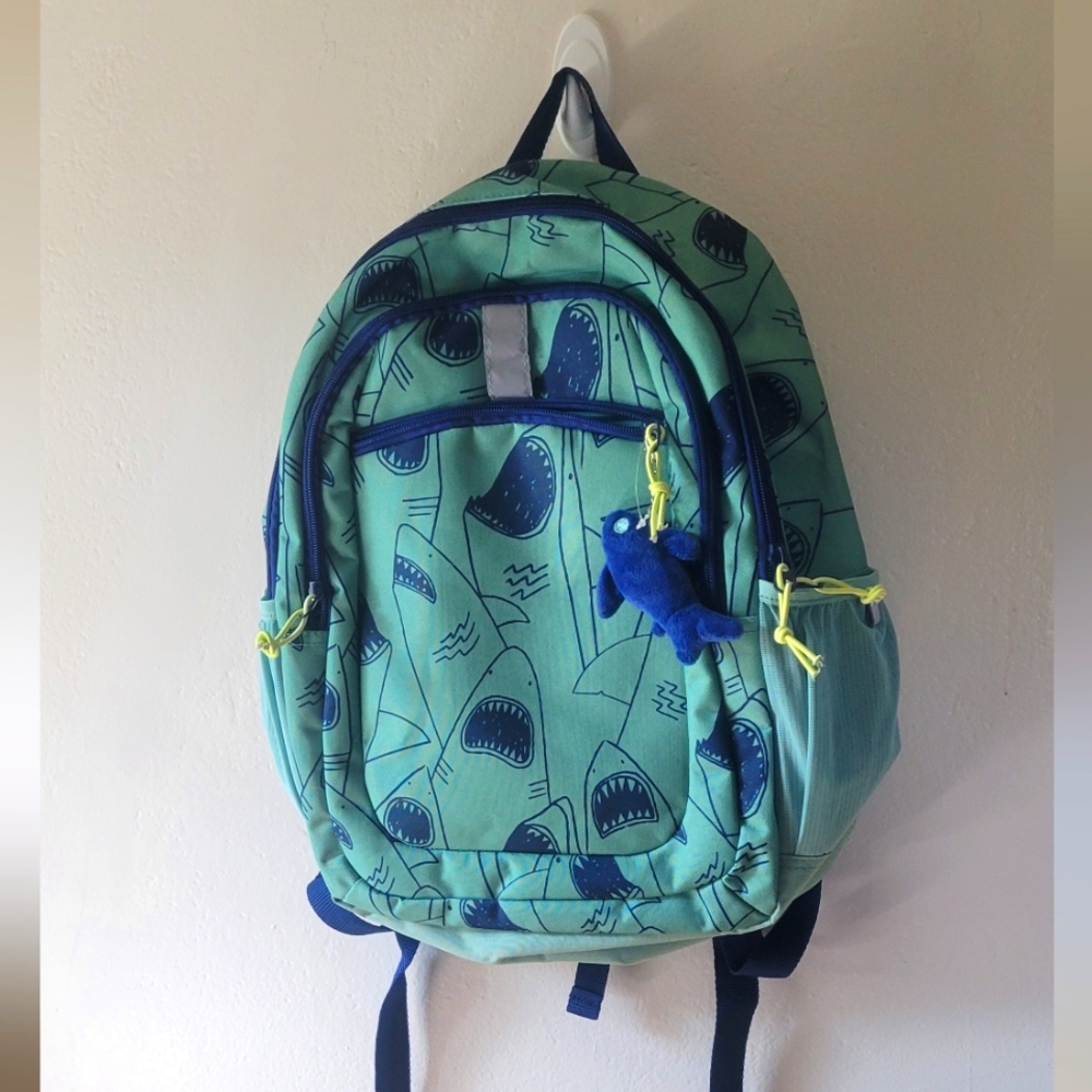 Kids Shark Print Backpack - Blue and Green
